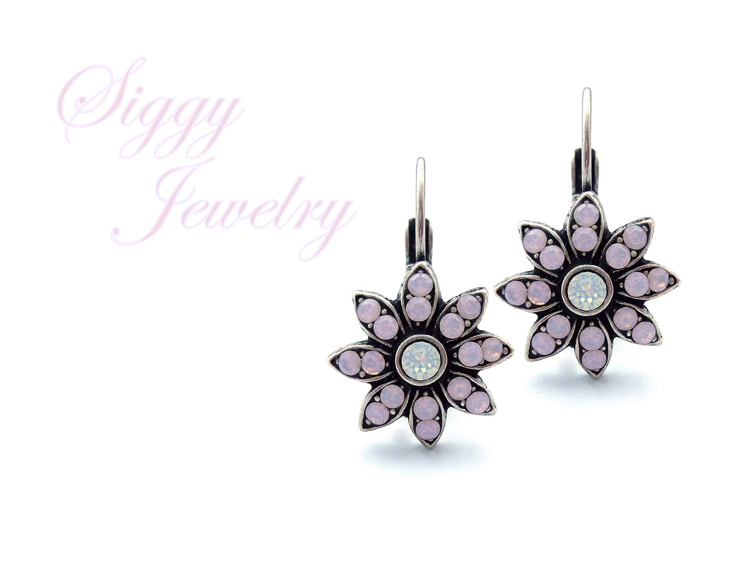Genuine Austrian Crystal Flower Cluster Earrings - Rose Water Opal & White Opal Snowflake Design, Lever Back Rose Gold Finish | Elegant Jewelry for Weddings, Parties & Special Occasions