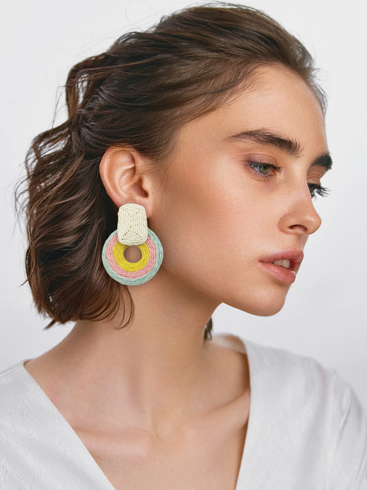 Boho Rattan Statement Earrings for Women - Handmade Straw Braid Drop Dangle Earrings - Perfect for Beach Vacations, Summer Outfits & Boho Fashion Accessories