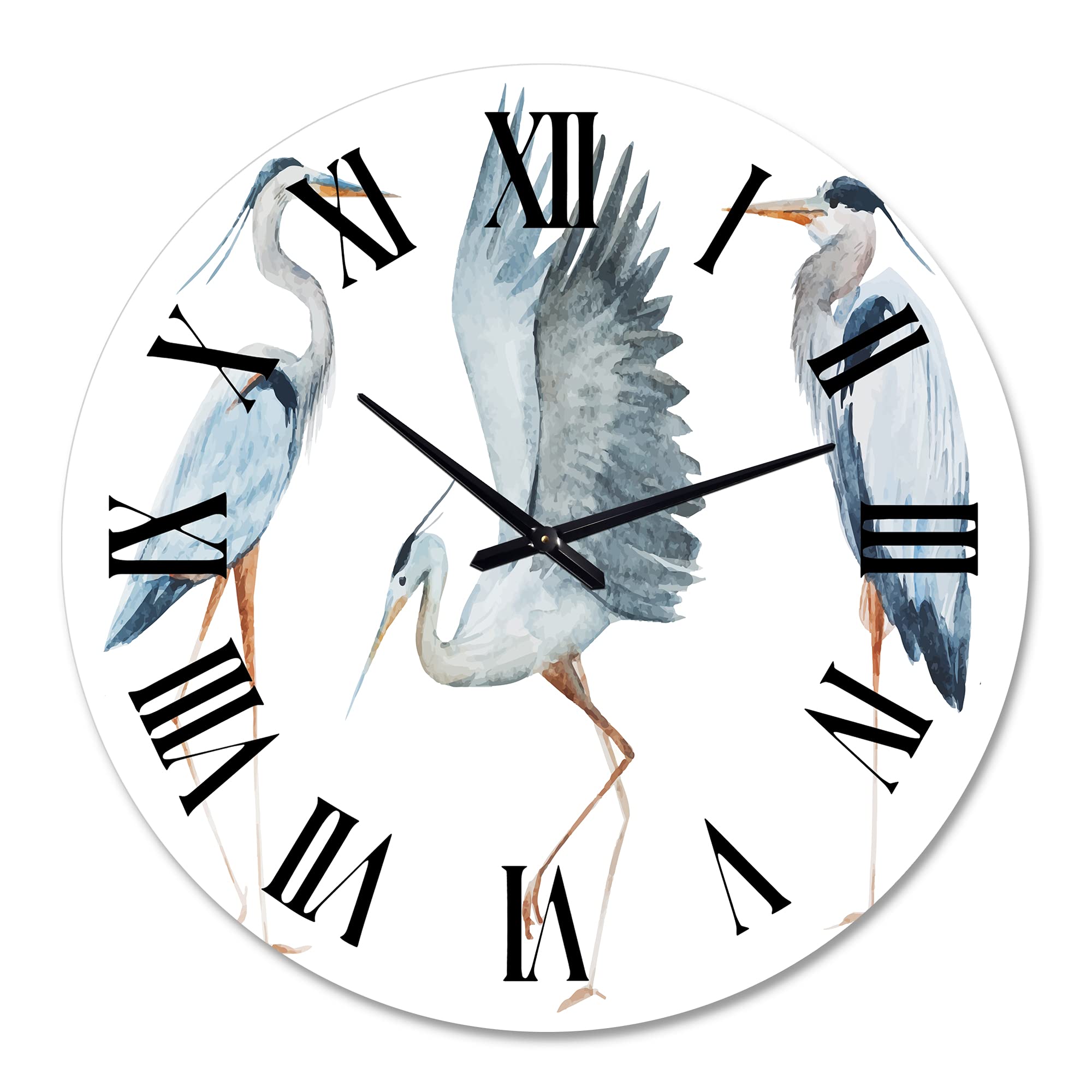 DesignQ Traditional Wall Clock 'Heron Birds II' - Large Decorative Animal Wall Clock for Living Room, Bedroom & Office - Perfect Home Decor & Gift Idea