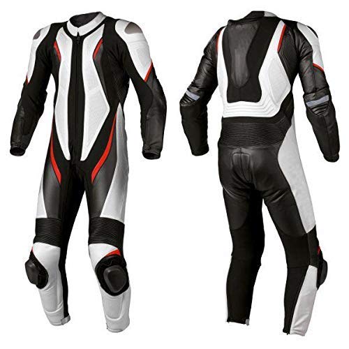 Professional CE Approved Motorcycle Racing Suit - One Piece Track Biker Gear in White/Black (XXX-LARGE) | High-Performance Protection for Track Days & Road Racing
