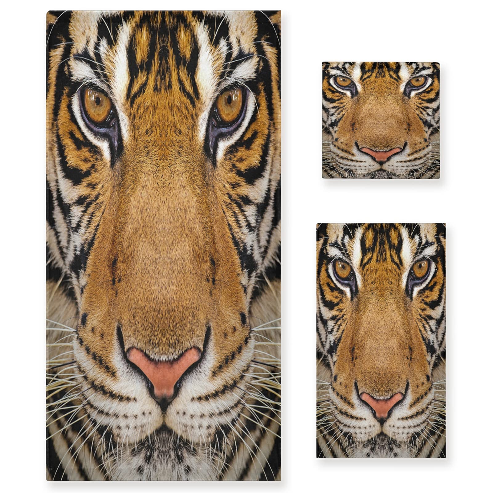 ALAZA 3D Stylish Tiger Soft Bath Towel Set - 3 Piece Luxury Bathroom Towels (1 Bath Towel, 1 Hand Towel, 1 Washcloth) for Spa, Hotel & Home Use - Ultra Absorbent & Quick Dry