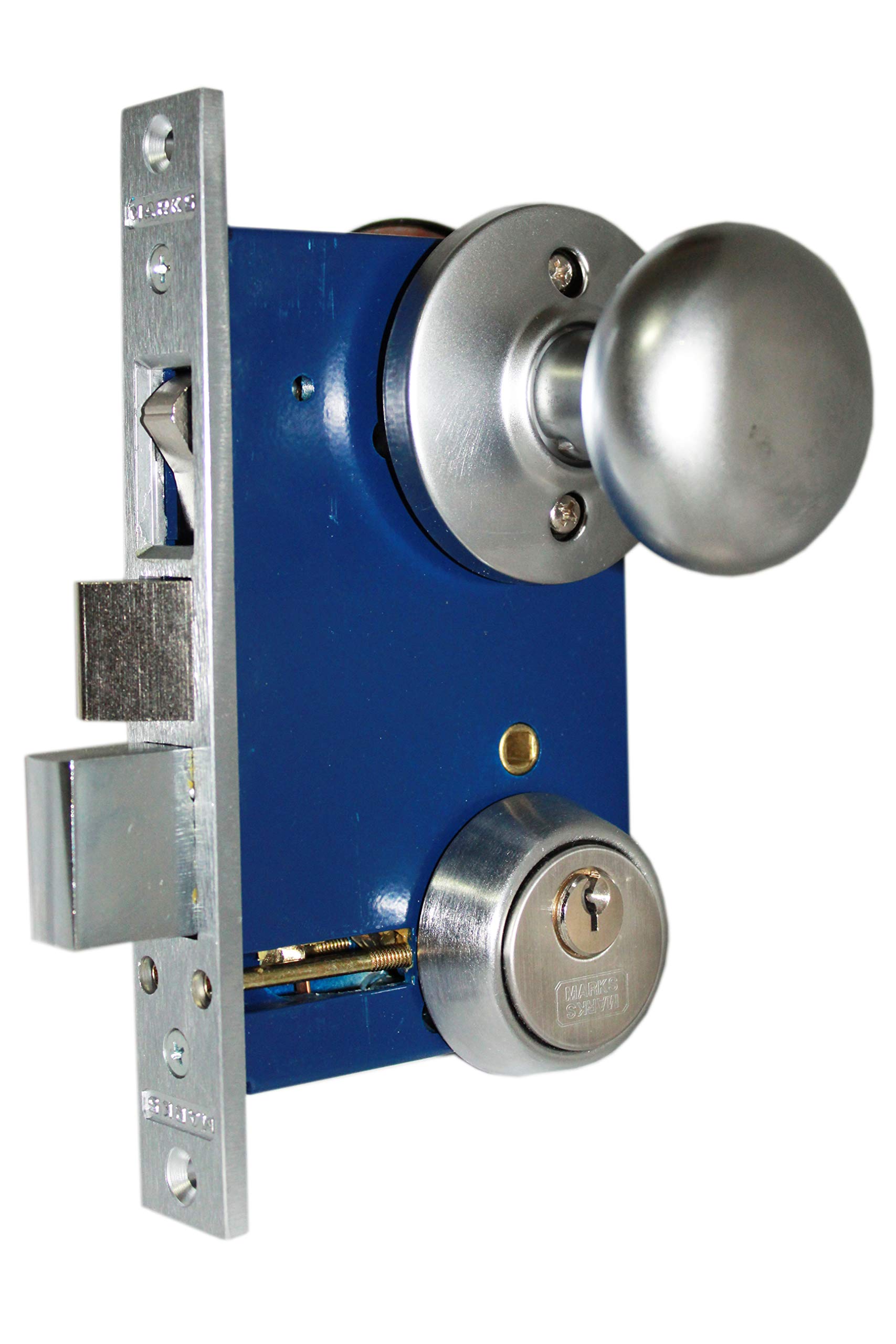 Marks 22AC RHR Satin Chrome Double Cylinder Iron Gate Mortise Lock Set with 2-1/2