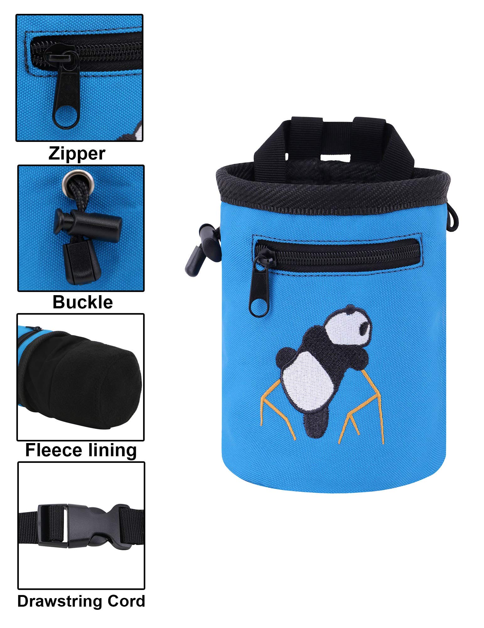 AMC Rock Climbing Panda Embroidered Chalk Bag with Zipper Pocket - Lightweight & Durable Chalk Holder for Bouldering & Indoor Climbing - Perfect Gift for Climbers