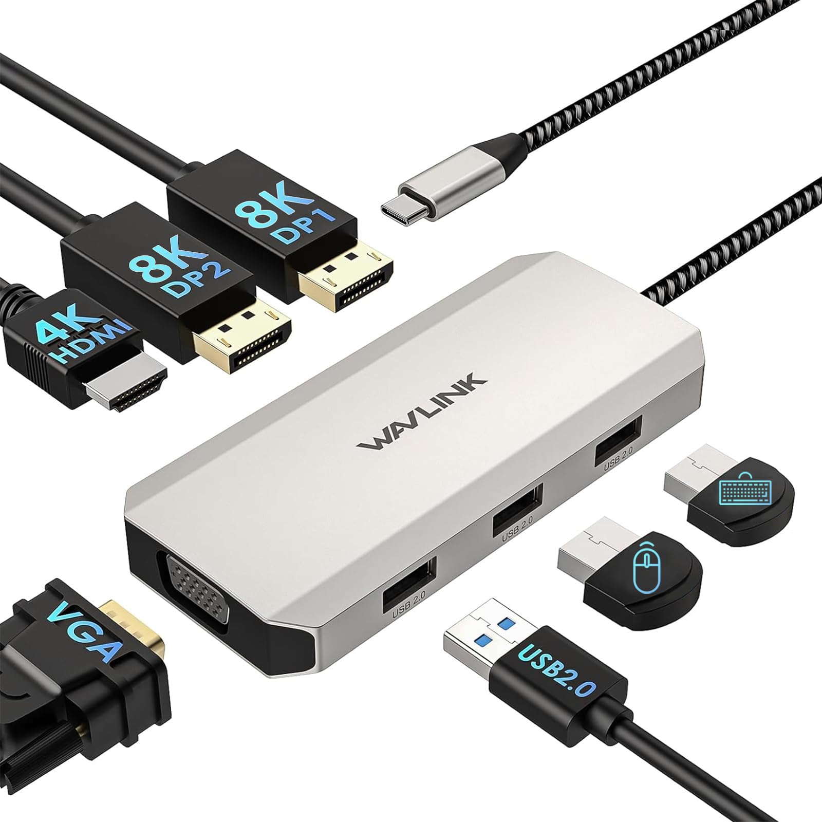 USB C Docking Station with Dual DisplayPort, HDMI, VGA & USB 2.0 Ports - Compatible with Lenovo, HP, Dell Windows Laptops - Perfect for Dual Monitor Setup, Home Office & Remote Work