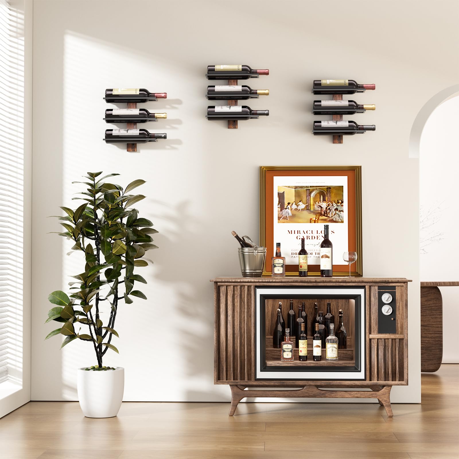 B4Life 3 Bottle Wall Mounted Wine Rack - Solid Wood Wine Holder for Kitchen, Dining Room, Bar - Perfect for Home Decor & Wine Storage Organization