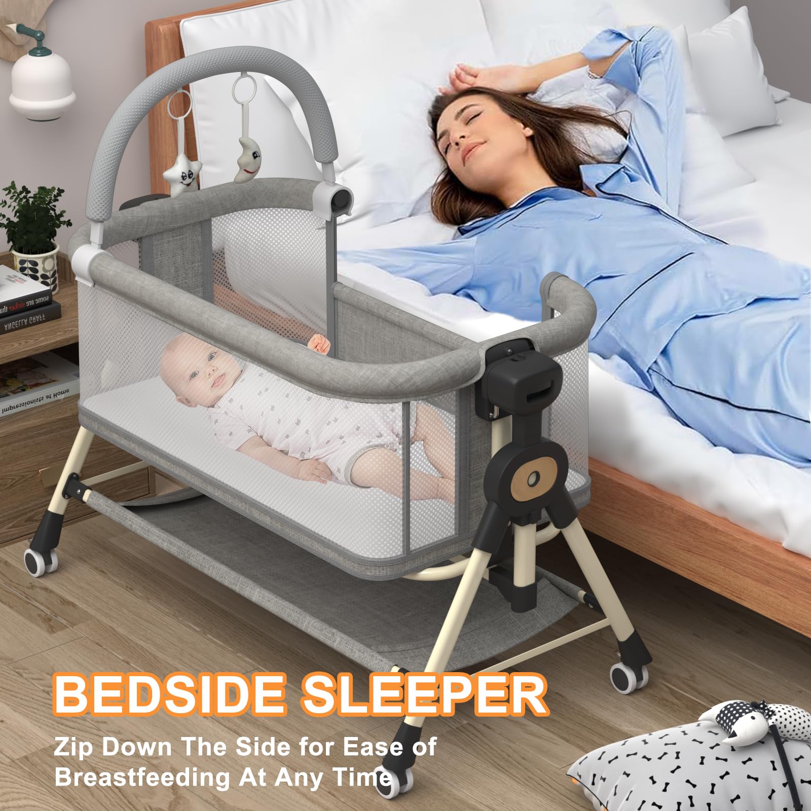 4-in-1 Portable Baby Bassinet with Changing Station & Storage Basket - CPSC Certified Bedside Sleeper with Horizontal Sway Function for Newborns | Perfect for Nursery, Bedside Co-Sleeping & Travel