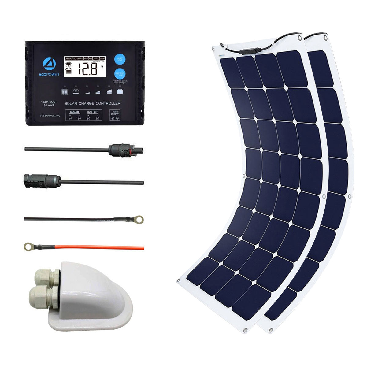Acopower 110W & 220W 20A PWM Solar Flex Kit - Portable Solar Panel Charger for RV, Boat, Camping & Off-Grid Power