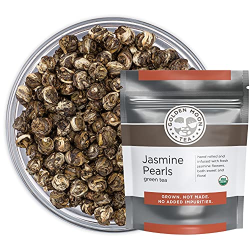 Premium Organic Jasmine Pearls Green Tea - Loose Leaf, Non-GMO, 1 Pound (181 Servings) - Hand-Rolled Tea Buds for Relaxation & Afternoon Tea Time