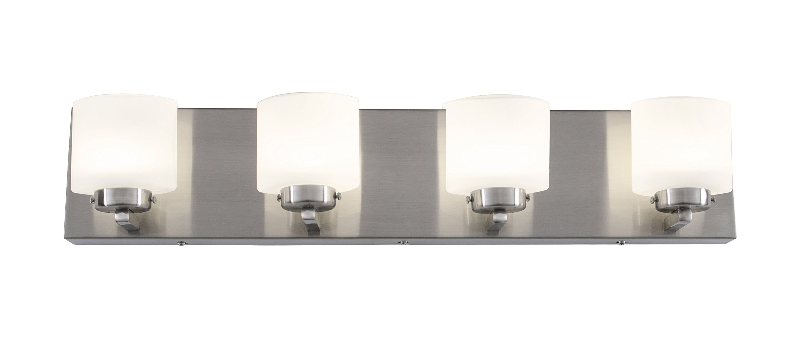 4-Light LED Bathroom Vanity Light - Satin Nickel Finish with Acid Etched Opal Glass Shade for Modern Bathroom & Powder Room Lighting