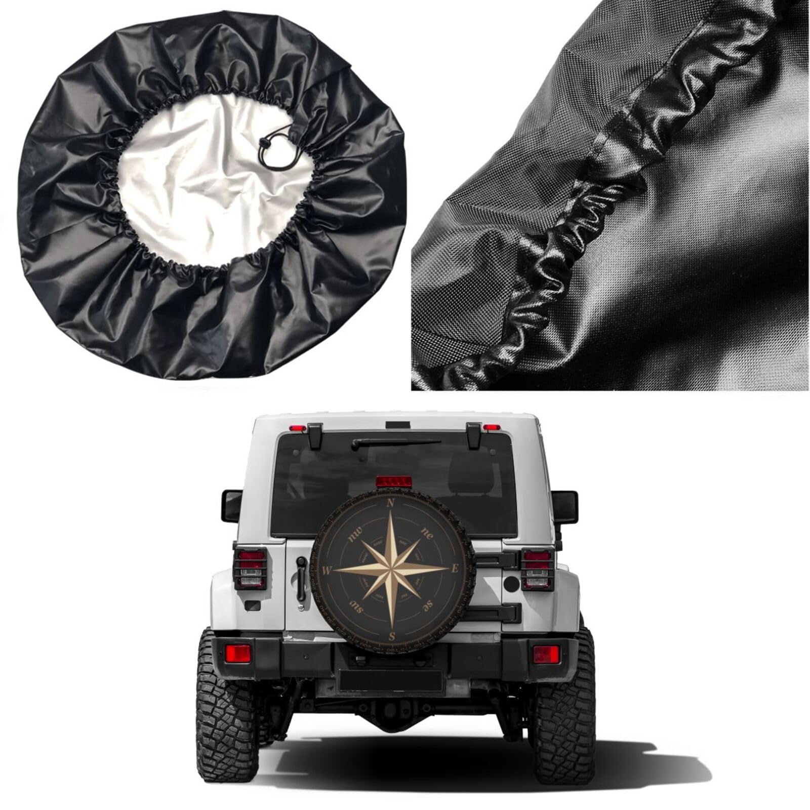 Compass Rose Black Spare Tire Cover - 17 Inch Dust-Proof Wheel Protector for Trailers, RVs, SUVs & Most Vehicles | Perfect for Off-Road Adventures & Long-Distance Travel