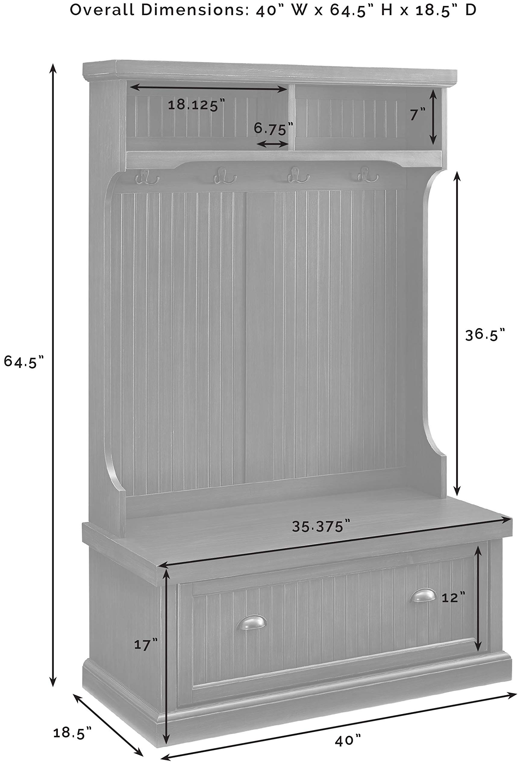 Crosley Furniture Seaside Hall Tree with Shoe Rack Bench & Coat Hooks - Entryway Storage Organizer in Distressed Gray - Perfect for Mudrooms, Foyers & Small Spaces