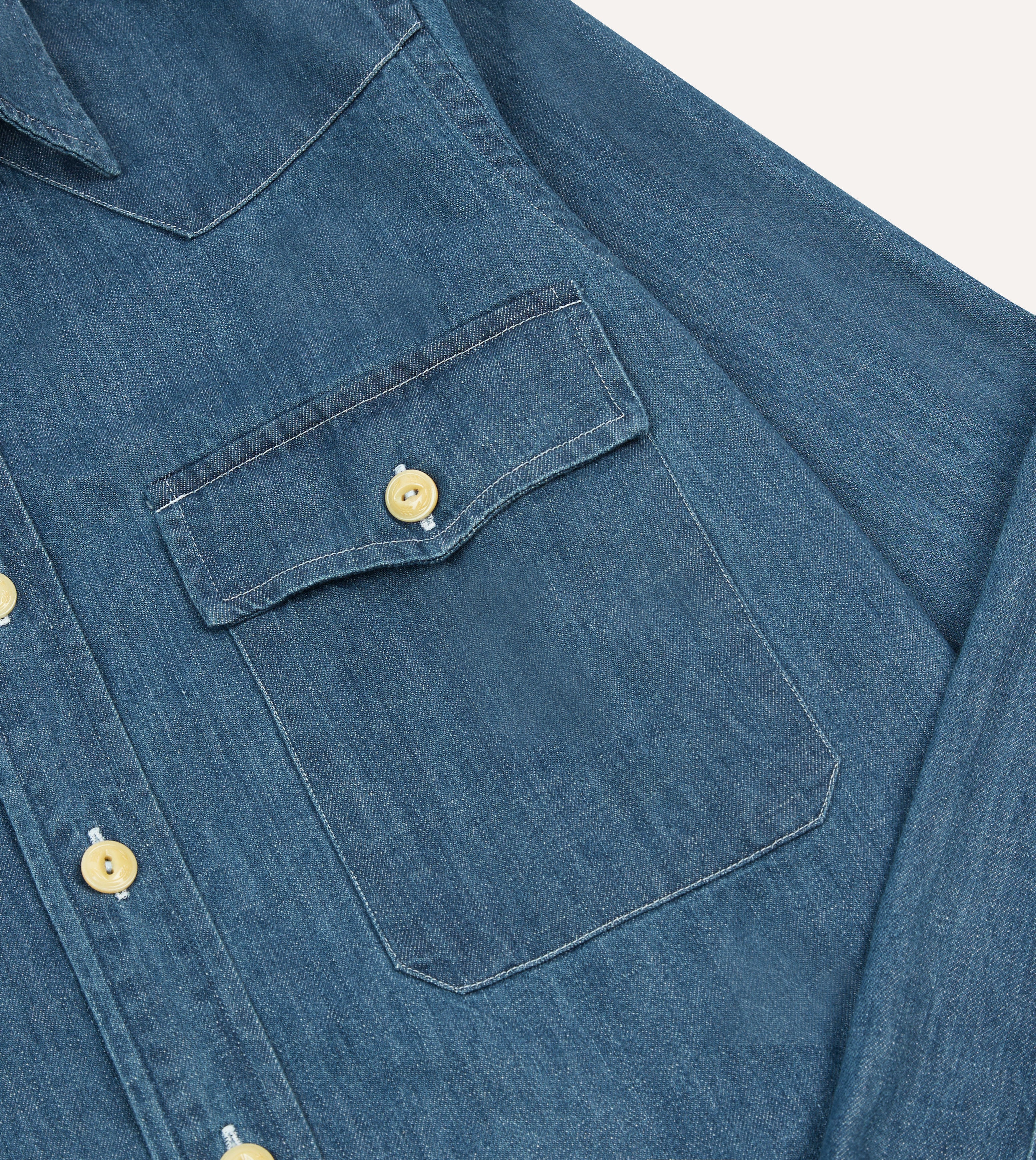 Vintage Stone Wash Denim Western Shirt with Two Pockets for Men | Cowboy Style Button Up Shirt for Casual Wear, Rodeo & Country Music Events