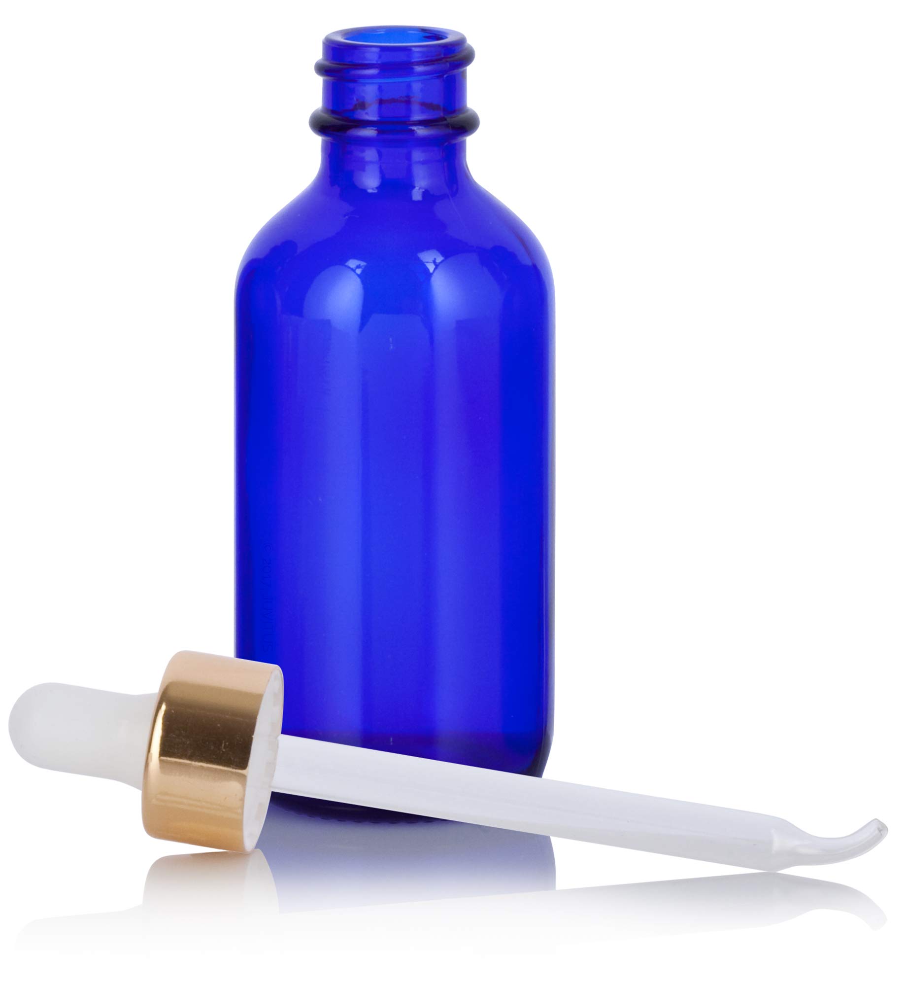 JUVITUS 2 oz Cobalt Blue Glass Bottles with Gold Metal Dropper - 24 Pack Boston Round Essential Oil Bottles with Glass Dropper & Funnel for DIY, Aromatherapy, and Skincare