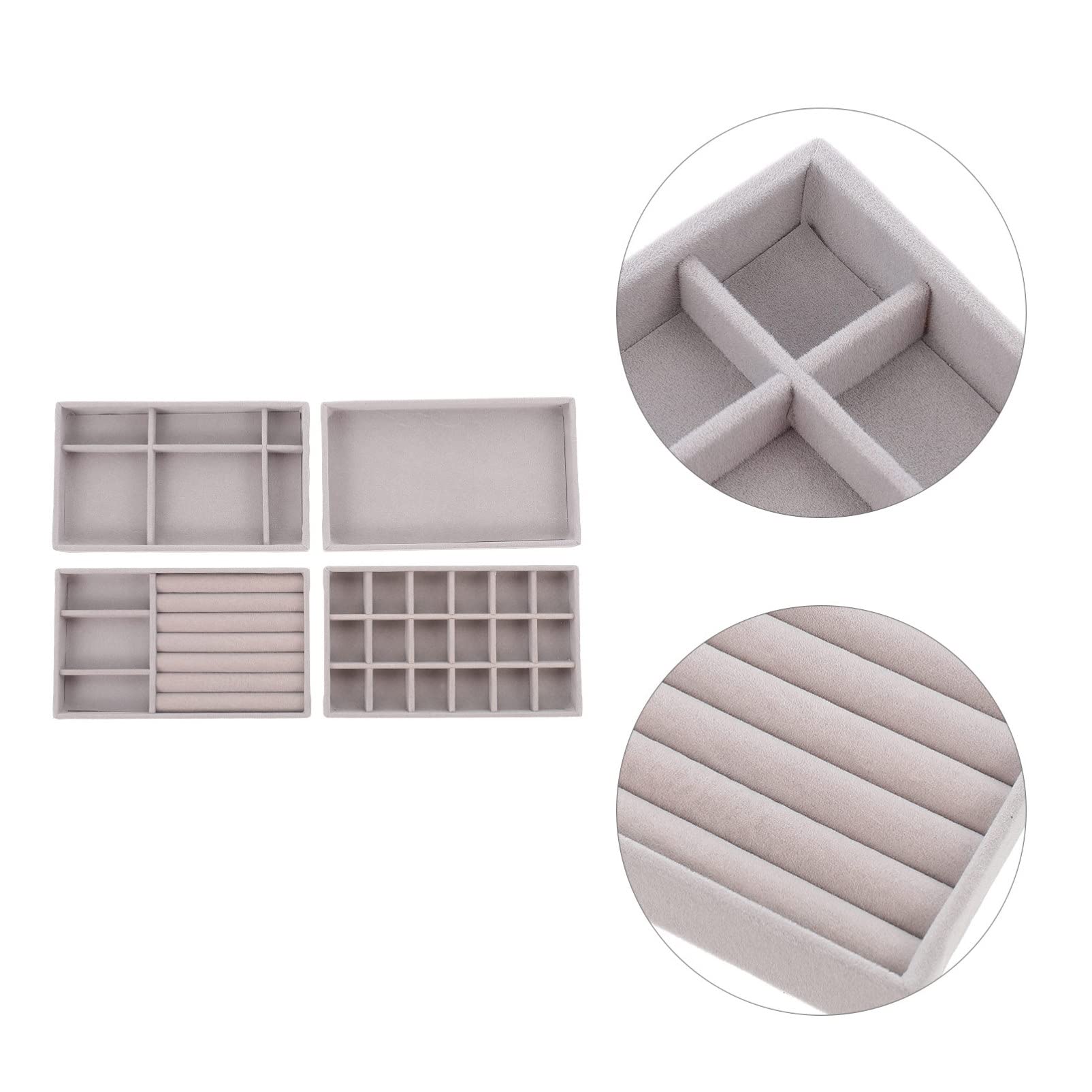 Zerodeko 4-Piece Stackable Jewelry Organizer Box Set - Multi-Grid Jewelry Display Tray for Earrings, Rings & Necklaces - Drawer Storage Solution for Jewelry Lovers - Perfect for Home, Retail Store & Travel Organization