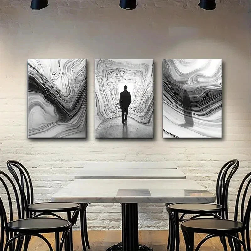 3-Piece Abstract Black and White Pathway Wall Art Set - Framed Canvas 40x60cm (16x24in) - High Quality Print - 100% Australian Made - Ready to Hang - Perfect for Living Room, Bedroom & Office Decor