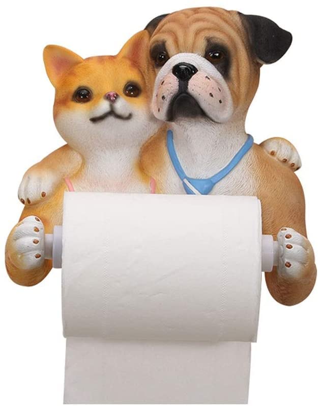 Creative Dog & Cat Toilet Paper Holder - Wall Mounted Waterproof Bathroom Tissue Roll Stand for Home & Office Use