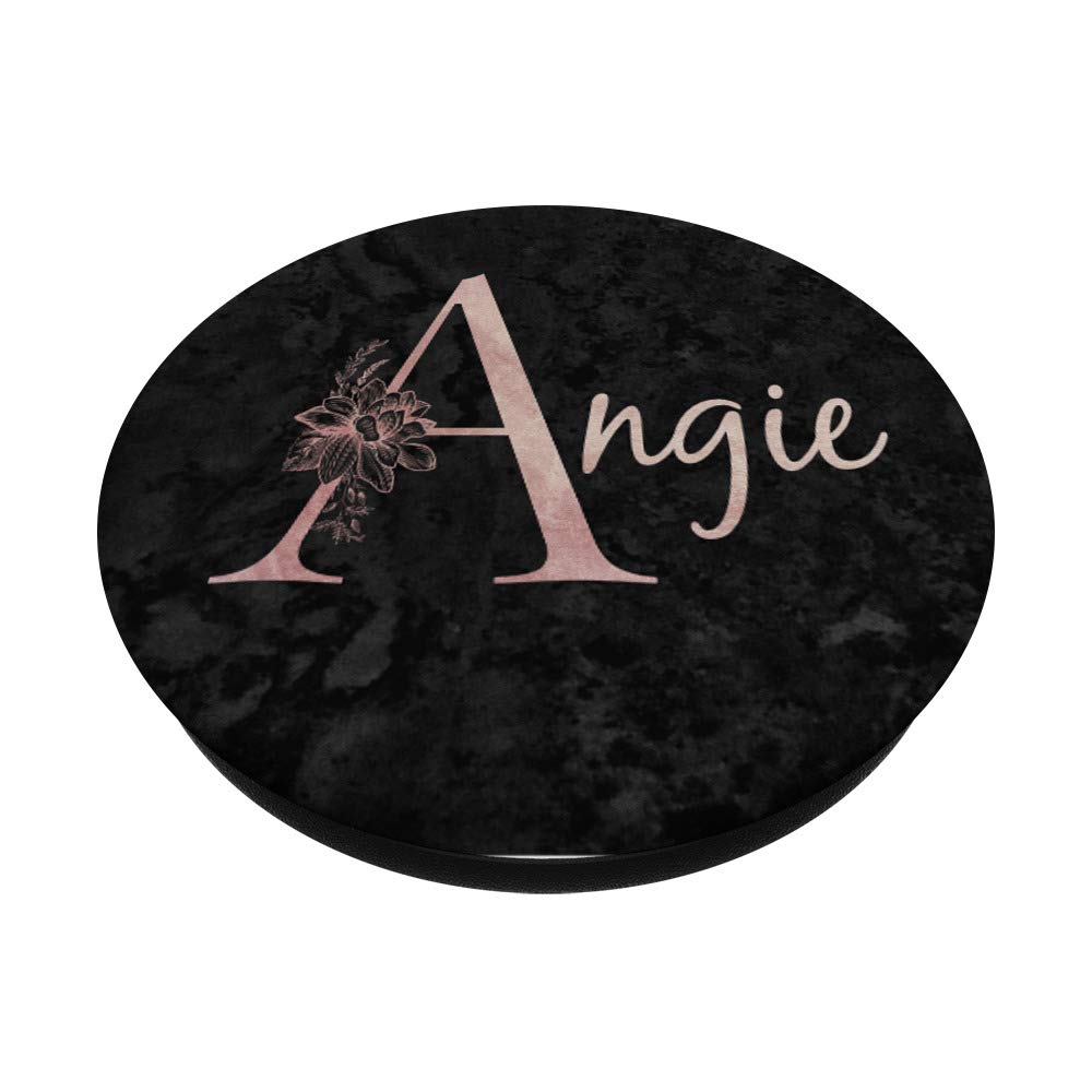 Angie Name Personalized Pink Rose on Black Design PopSockets Swappable PopGrip - Custom Phone Grip & Stand for iPhone, Samsung - Perfect Gift for Women, Girls | Great for Selfies, Video Calls, and Secure Phone Handling
