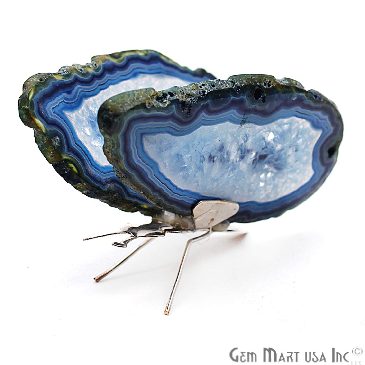 Blue Agate Slice Butterfly Wall Decor - Natural Agate Geode Butterfly Wings for Boho Home Decor, Spiritual Healing & Meditation Room - Perfect for Living Room, Bedroom, Office & Gift Giving (BFLY-10002)