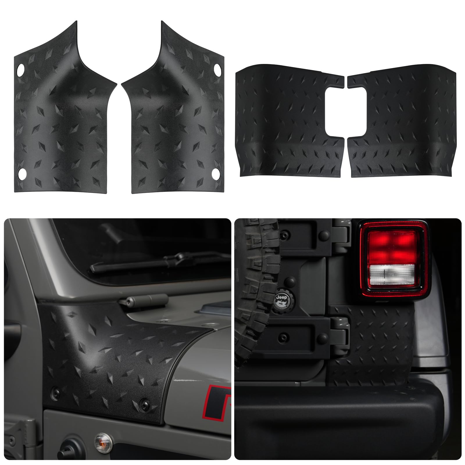 Jeep Wrangler JL Cowl Body Armor & Rear Corner Guards (2018-2024) - Black 4-Piece Set for Sahara, Sport, Rubicon Models | Durable Exterior Accessories for Off-Road Protection & Style Enhancement | Perfect for Trail Riding, Rock Crawling & Daily Driving