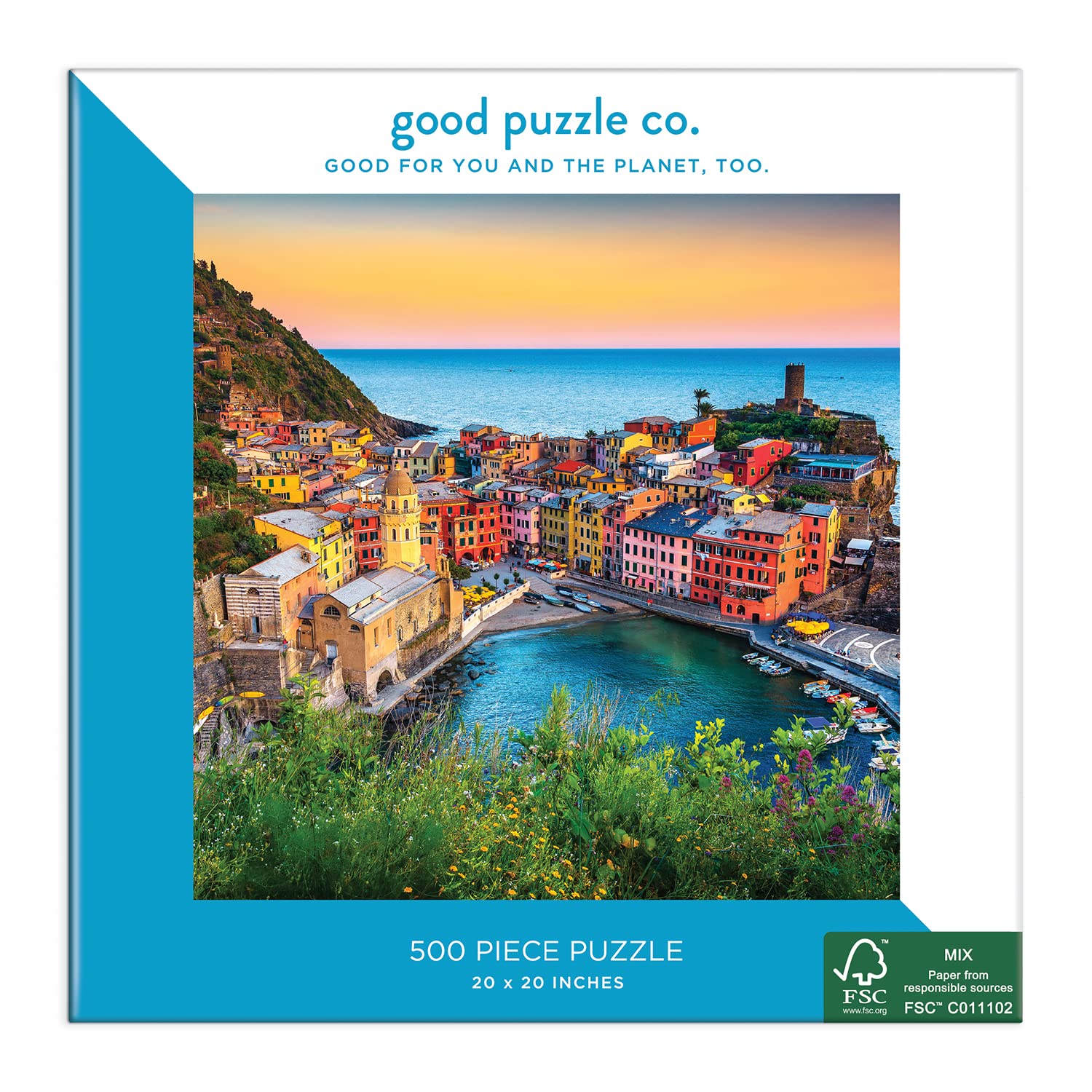 Good Puzzle Co. 500-Piece Cinque Terre Jigsaw Puzzle - Eco-Friendly 100% Recycled FSC Paper, Fun Family Activity & Thoughtful Gift for Adults & Kids | Perfect for Relaxation, Game Nights & Home Decor