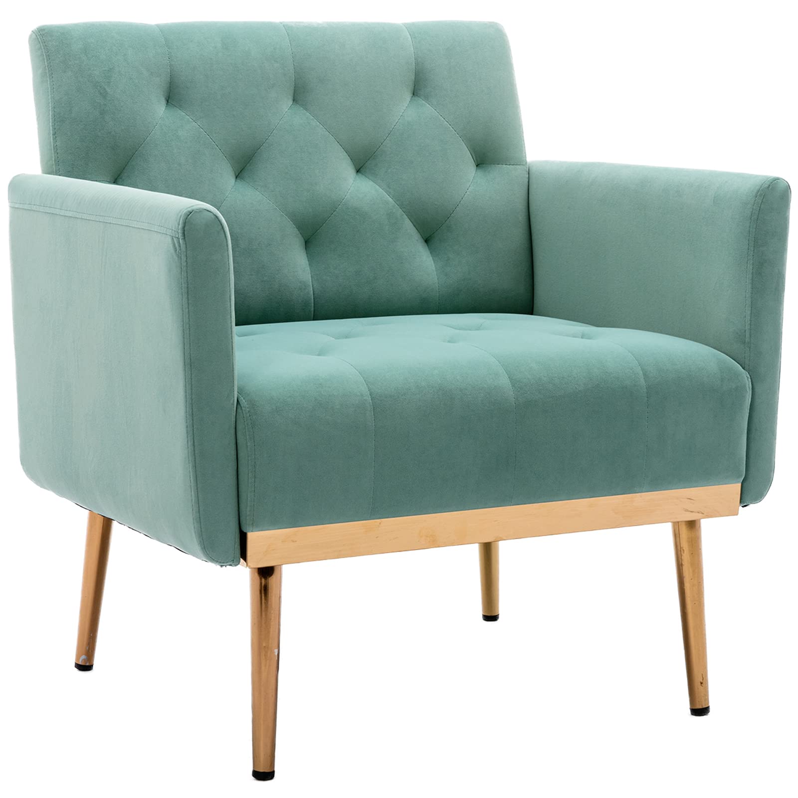 Modern Velvet Accent Chair with Gold Metal Feet - Luxurious Living Room & Bedroom Lounge Chair, Compact Single Sofa for Small Spaces, Perfect TV Armrest Seat for Home, Office or Coffee Shop (Light Green) - Ideal for Relaxing, Reading & Entertaining Guests