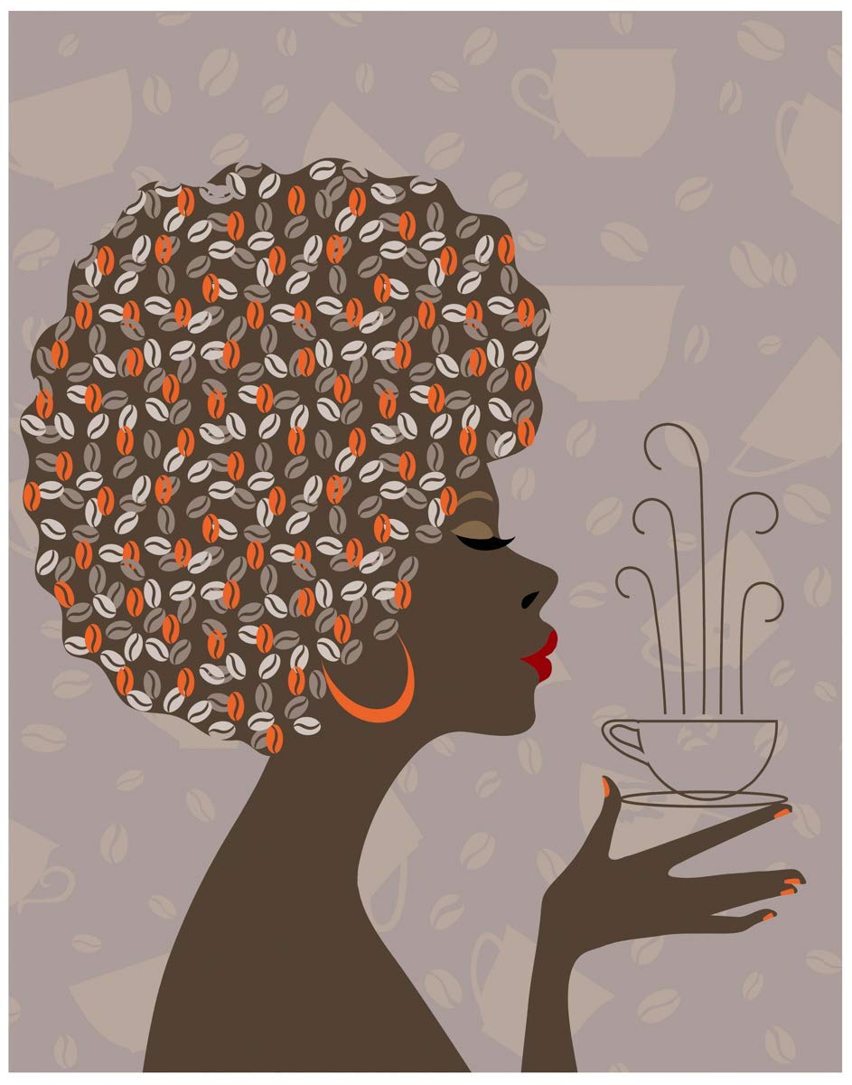 African American Woman Coffee Art Print - 11x14 Unframed Wall Decor for Kitchen, Office, Dorm - Inspirational Home & Gift Under $15 - Perfect for Coffee Lovers & Modern Interior Design