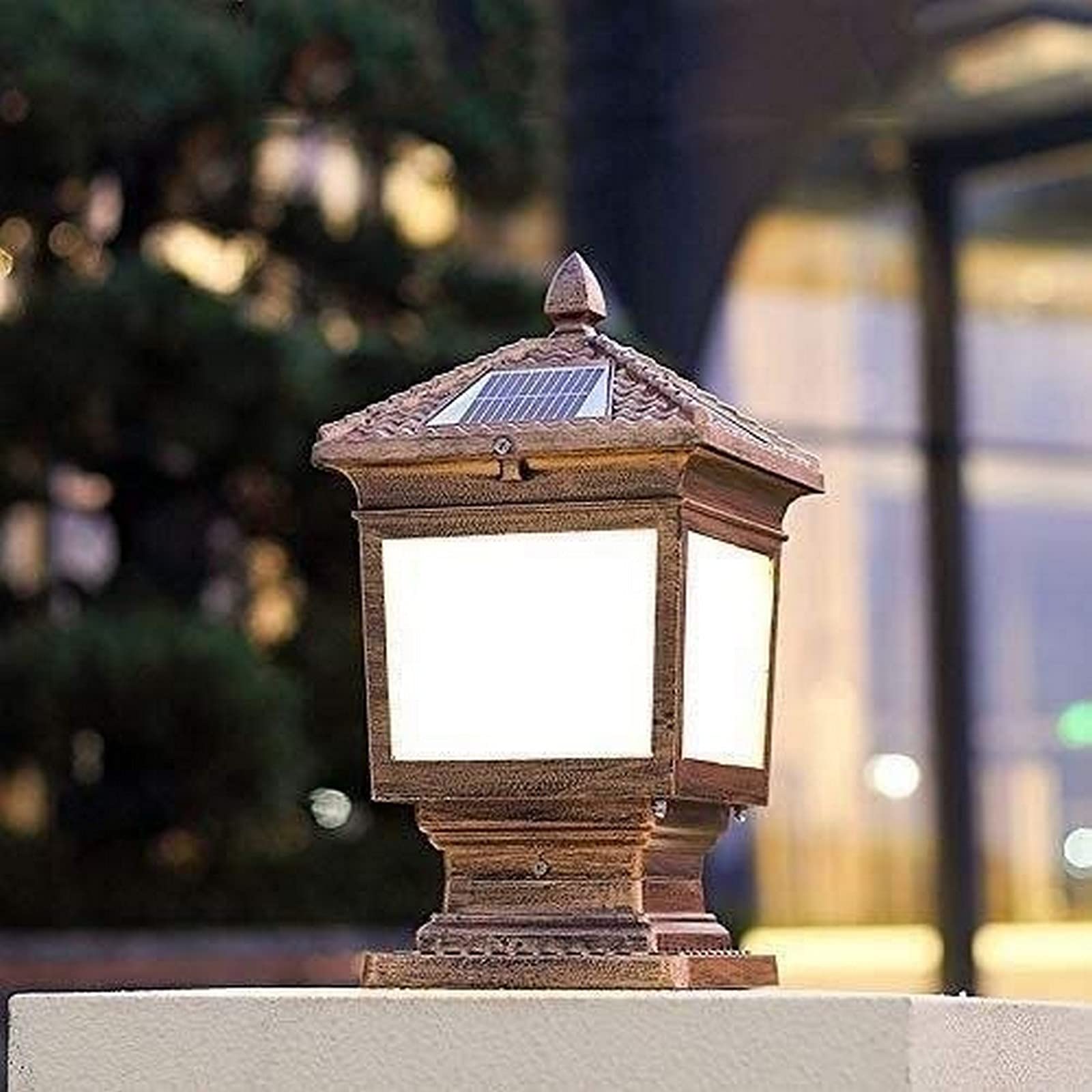 BOCbco Outdoor LED Solar Post Light - Square Bronze Aluminum Waterproof Pillar Lamp for Porch, Patio & Garden - European Courtyard Decor Lighting - Perfect for Pathway, Driveway & Landscape Illumination