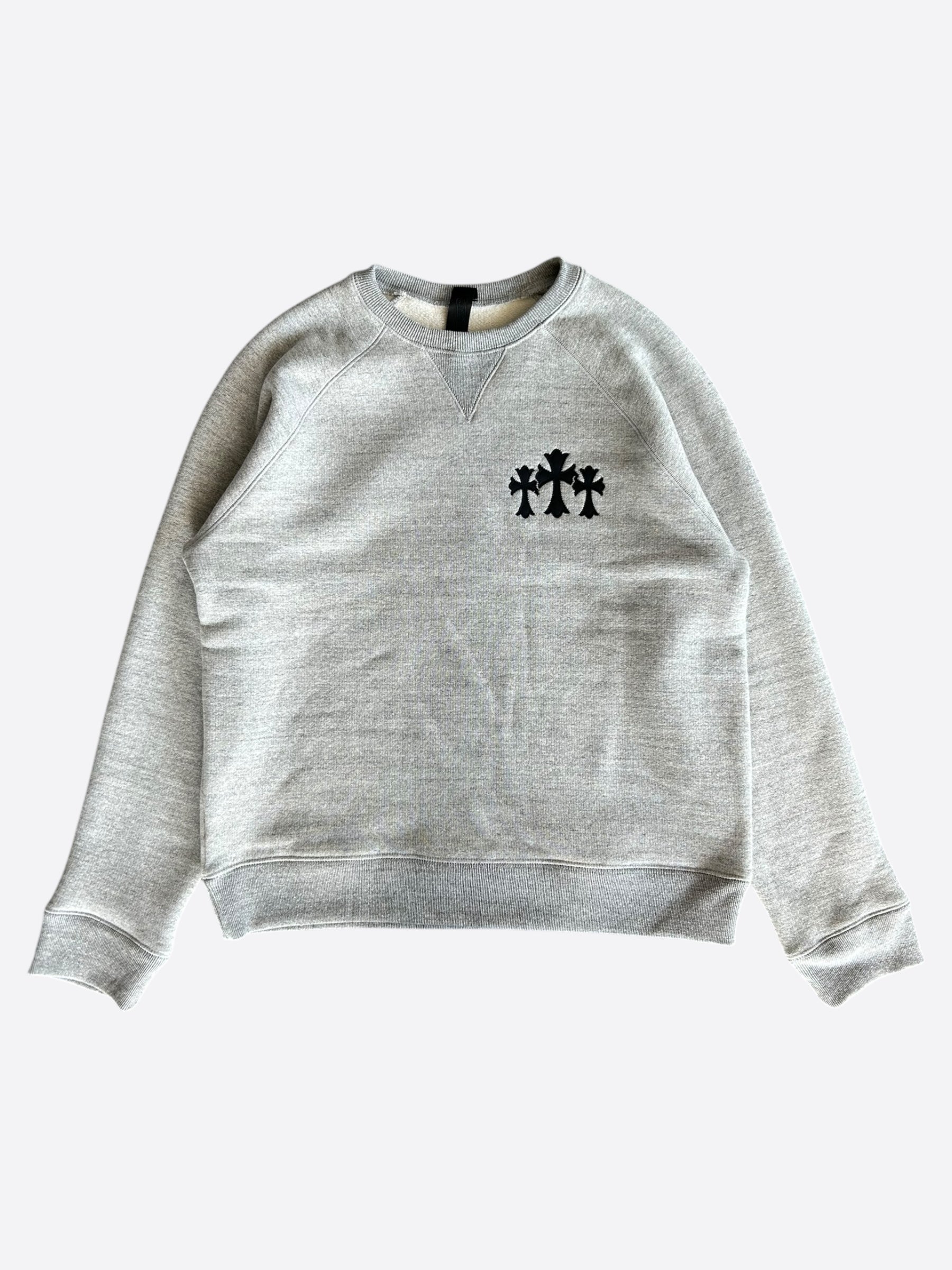 Chrome Hearts Grey & Black Triple Cross CH Logo Embroidered Sweater for Men - Gothic Streetwear Fashion Hoodie for Casual Outfits & Night Out