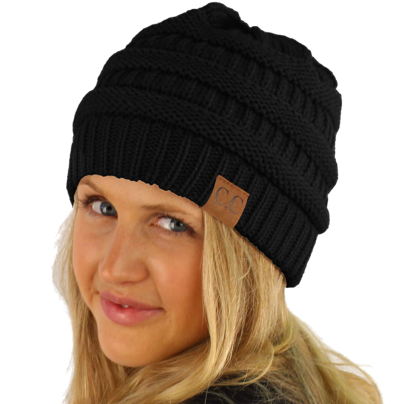 Trendy Chunky Cable Knit Beanie Hat for Women & Men - Winter Warm Stretchy Slouchy Hat for Cold Weather - Perfect for Skiing, Snowboarding & Outdoor Activities