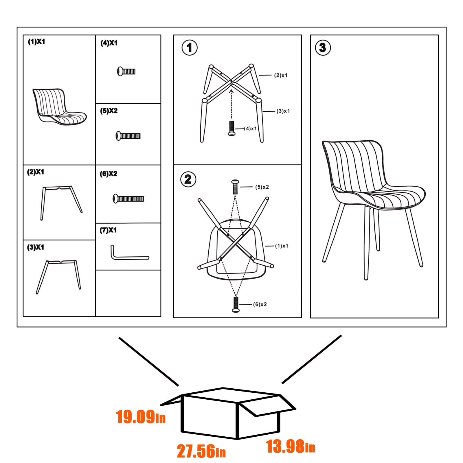 YOUNUOKE Mid Century Modern Dining Chairs Set of 2 - Orange Upholstered Armless Kitchen Chairs with Faux Leather & Metal Legs - Perfect for Dining Room, Kitchen, Living Room, Reception Area and Guest Bedroom