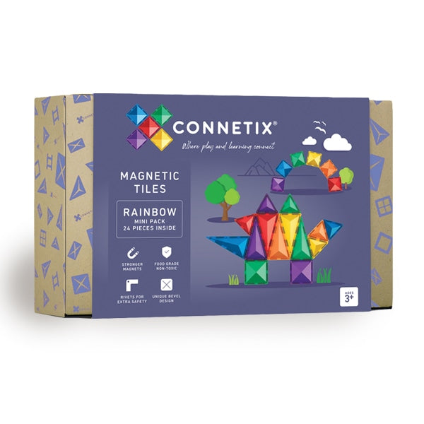 Connetix Magnetic Tiles Rainbow Mini 24 Piece Set - STEM Educational Building Toys for Kids, Perfect for Preschool Learning & Creative Play at Home or Classroom