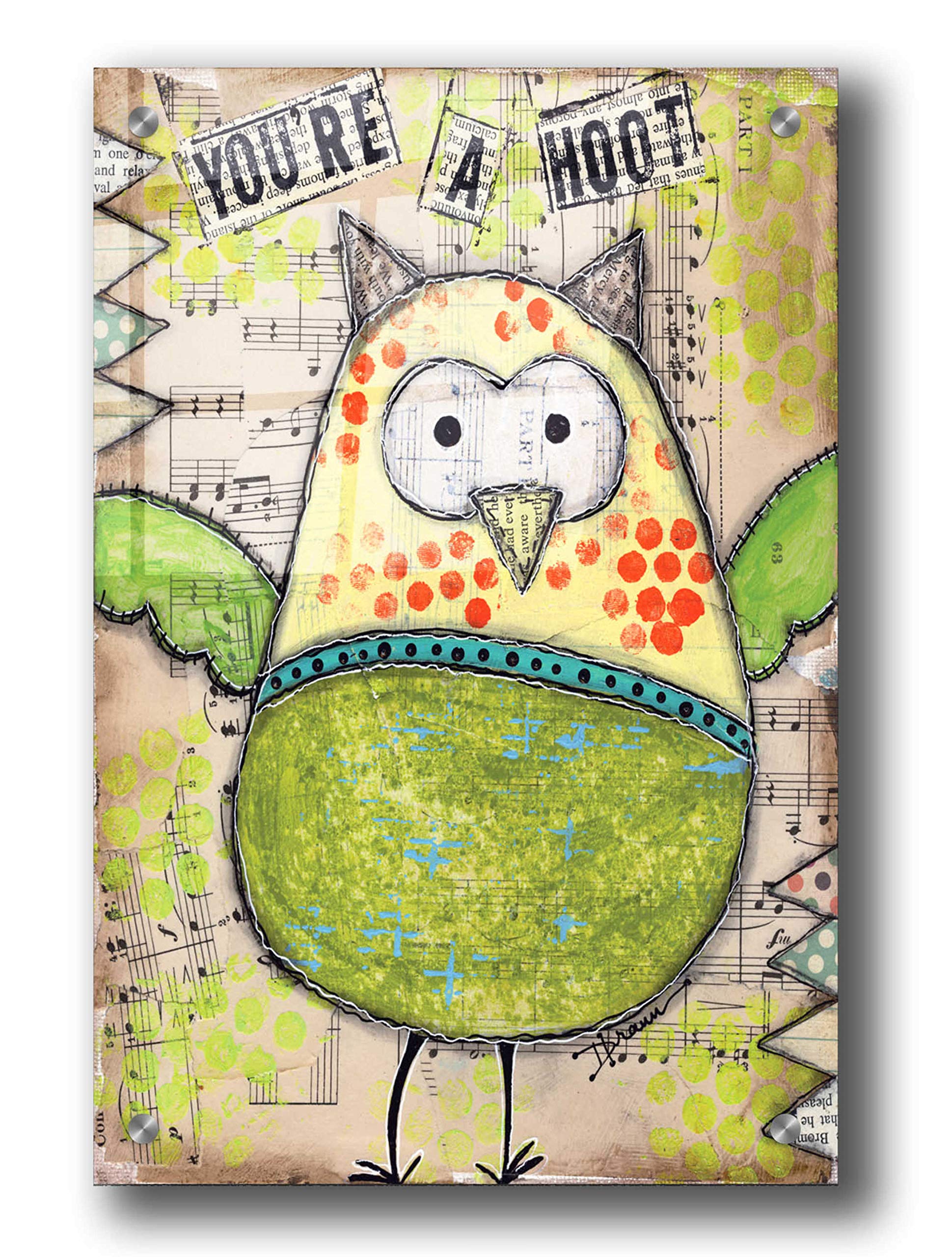 Epic Art 'Hoot' by Denise Braun - 24x36 Inch Acrylic Glass Wall Decor | Modern Owl Painting for Living Room, Bedroom & Office Decor
