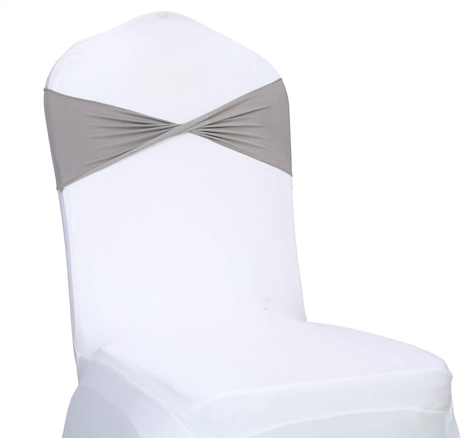 50PCS Spandex Wedding Chair Bands Sashes Bow Tie Set - Silver Gray for Wedding Decorations, Bridal Showers & Banquet Chair Covers