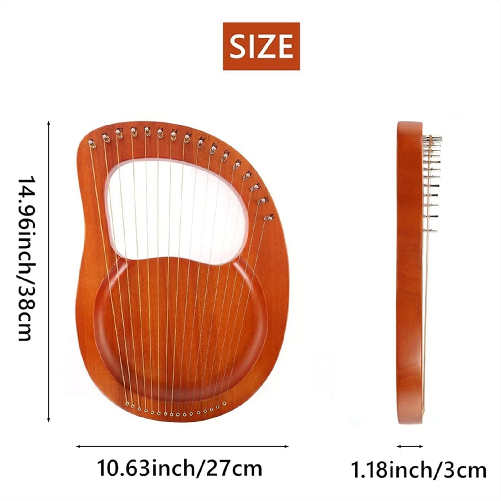 16 String Mahogany Lyre Harp with Tuning Wrench - Portable Mini Harp Instrument for Kids & Adult Beginners - Perfect for Home Practice, Music Therapy & Gift Giving
