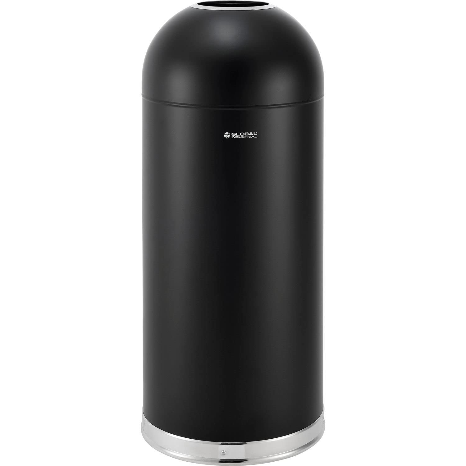 15 Gallon Black Steel Round Open Top Trash Can for Industrial & Commercial Use - Durable Waste Bin for Office, Kitchen, Warehouse & Outdoor Spaces