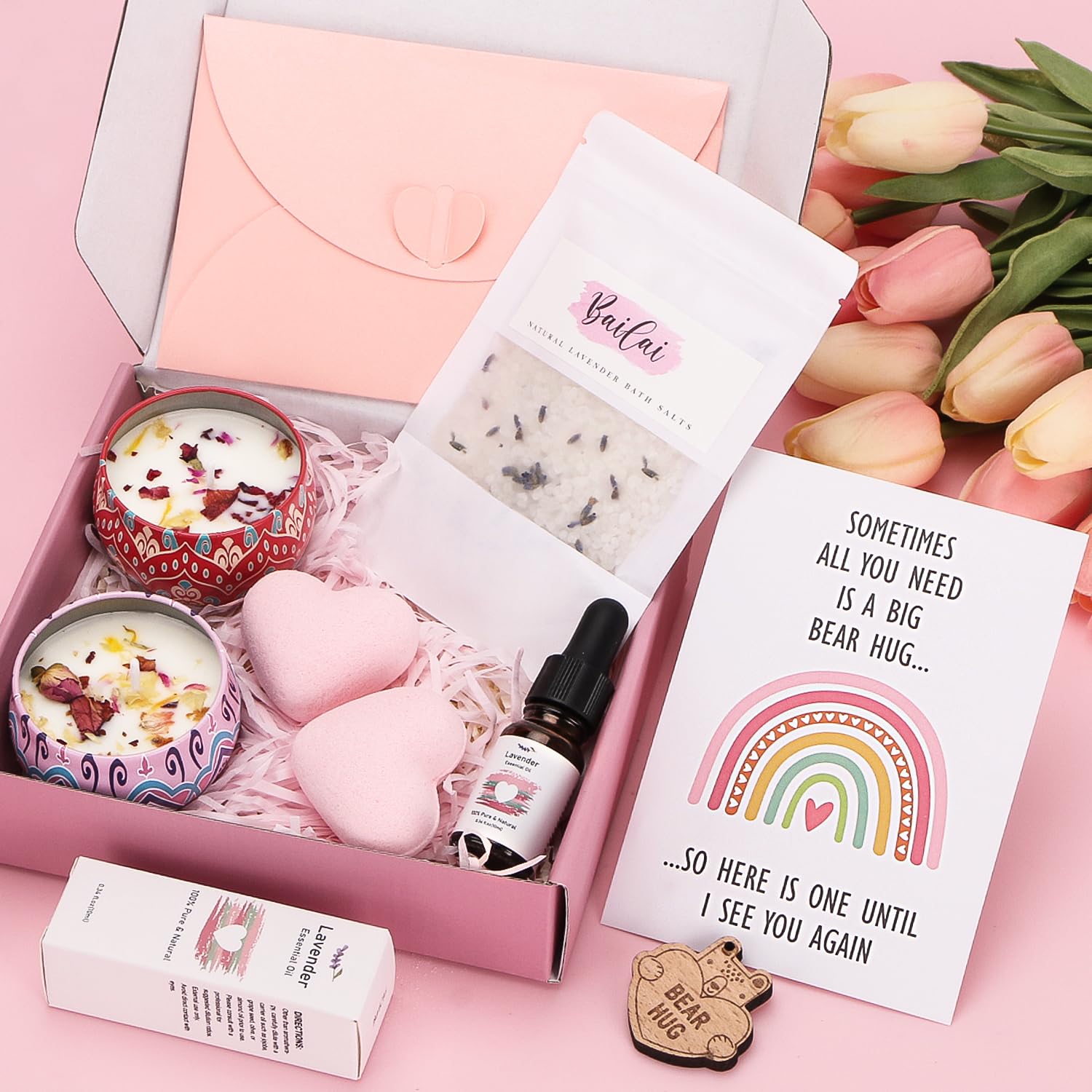 Pamper Gifts for Women - Birthday Relaxation Spa Bath Set with Pocket Hug Token | Thoughtful Care Package for Her, Best Friend, Get Well Soon | Perfect for Self-Care, Gift Giving & Stress Relief