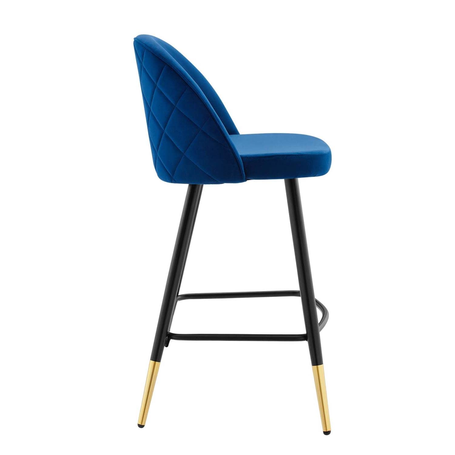 Modway Cordial Performance Velvet Dining Counter Stools Navy Blue - Set of 2 Bar Stools for Kitchen Island, Breakfast Nook & Home Decor