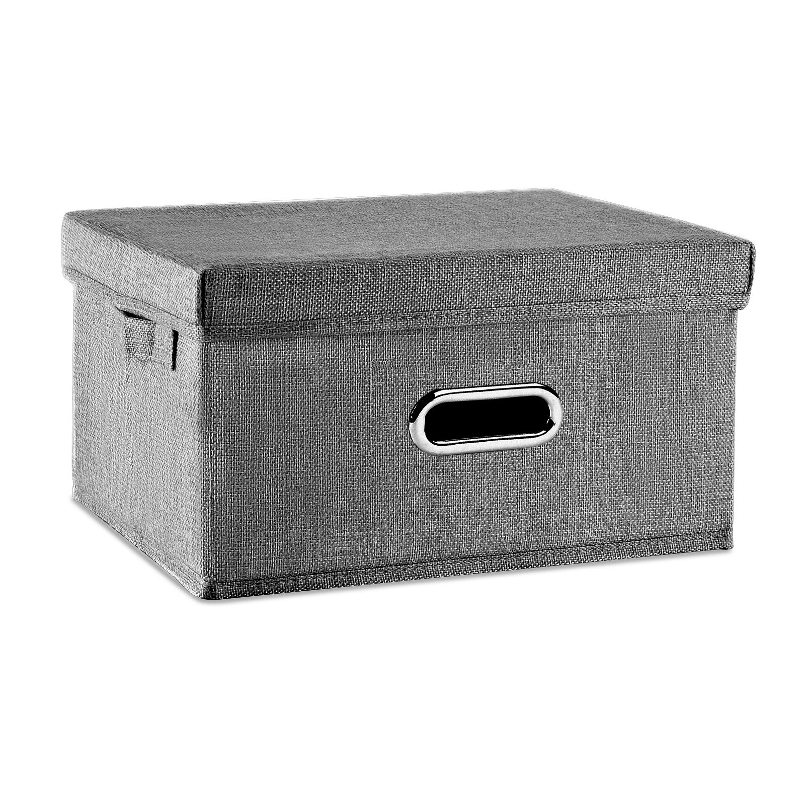 Foldable Linen Fabric Storage Bin with Lid [1-Pack] - Gray Small Closet Organizer Basket for Clothes, Bedroom, Office & Home | Space-Saving Storage Solution for Seasonal Wardrobe & Home Organization
