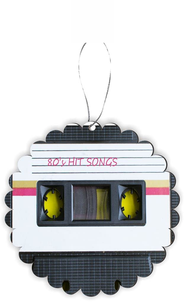 80's Hit Songs Cassette Tape Car Mirror Hanging Decor - Vintage Round Scallop Rearview Mirror Ornament for Christmas Tree & Auto Interior Accessories - Perfect for Retro Car Decor and Holiday Gift Giving