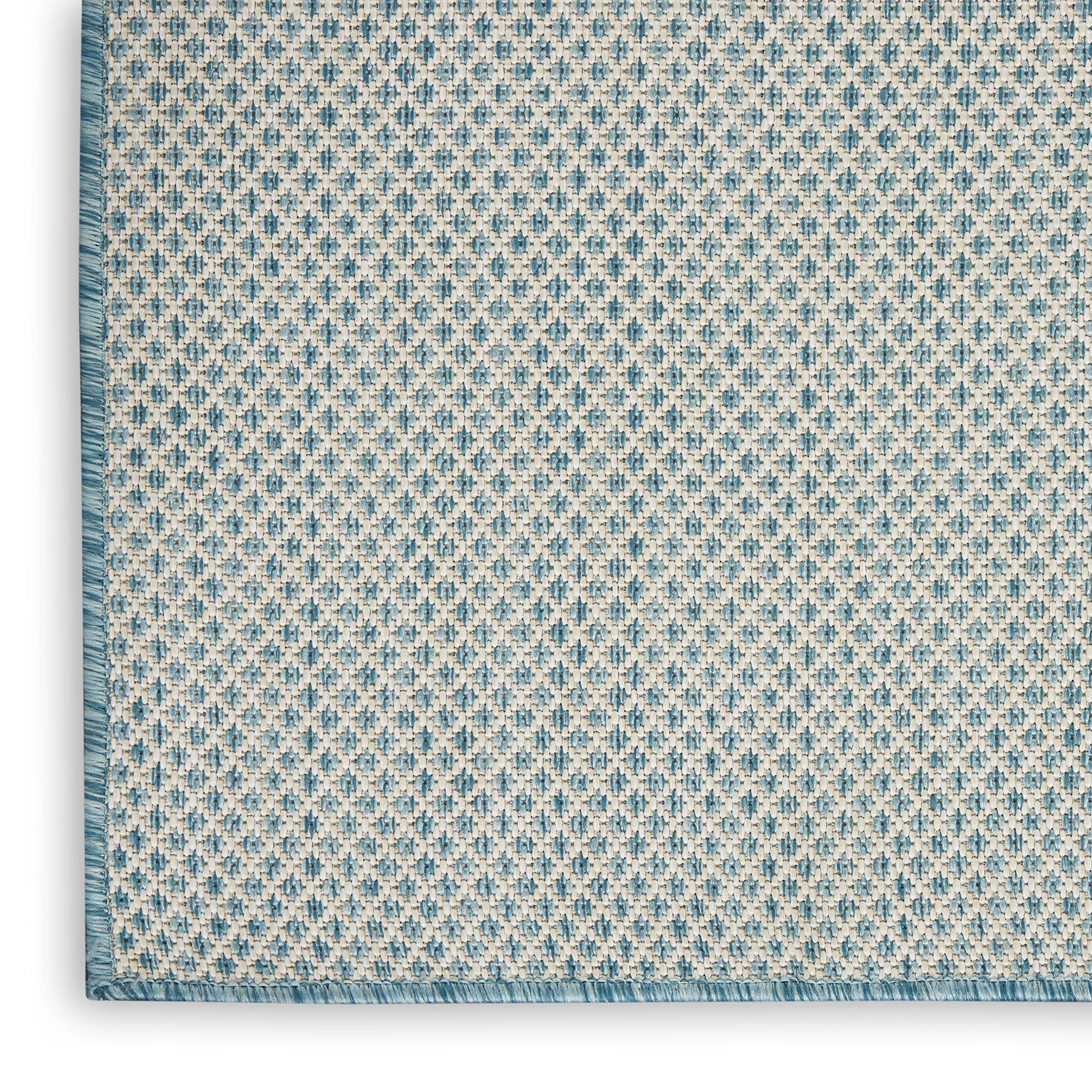 Nourison Courtyard 7' x 10' Indoor/Outdoor Area Rug - Ivory Aqua Geometric Design, Easy to Clean, Non-Shedding | Perfect for Bedroom, Living Room, Dining Room, Deck, Patio & Backyard (7x10)