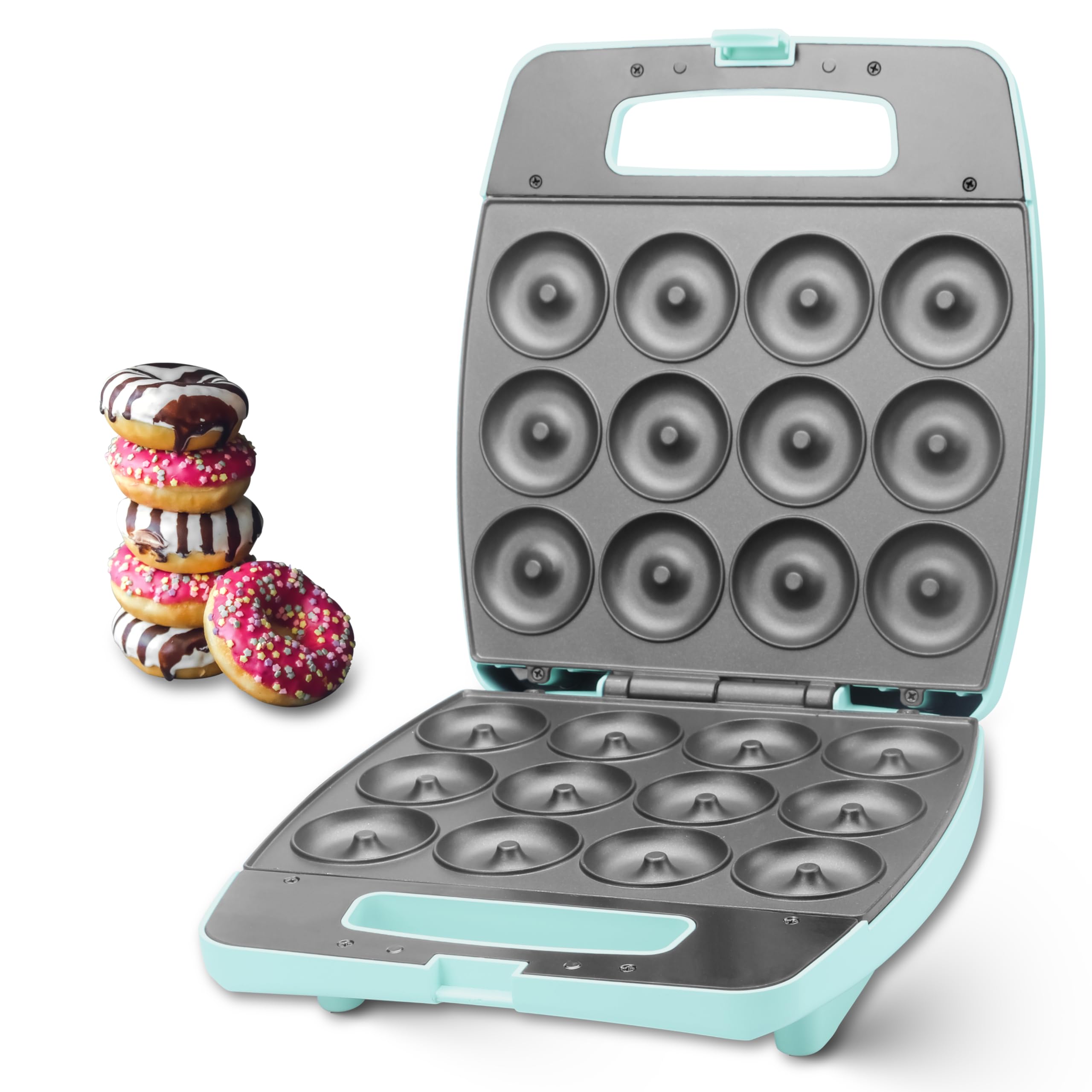 Baker's Friend Mini Donut Maker Machine - 12 Mini Donuts at Once, Perfect for Breakfast, Snacks, Desserts & More, Aqua Blue | Ideal for Home Baking, Kids Parties & Holiday Treats