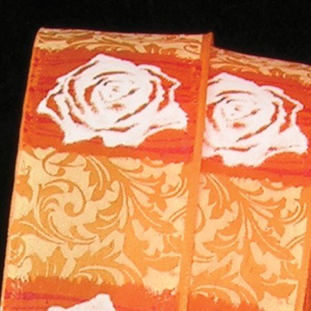 Orange Roses Print Cotton Wired Craft Ribbon - 2 Inch x 40 Yards Bulk Roll for Gift Wrapping, Floral Arrangements, DIY Projects & Home Decor