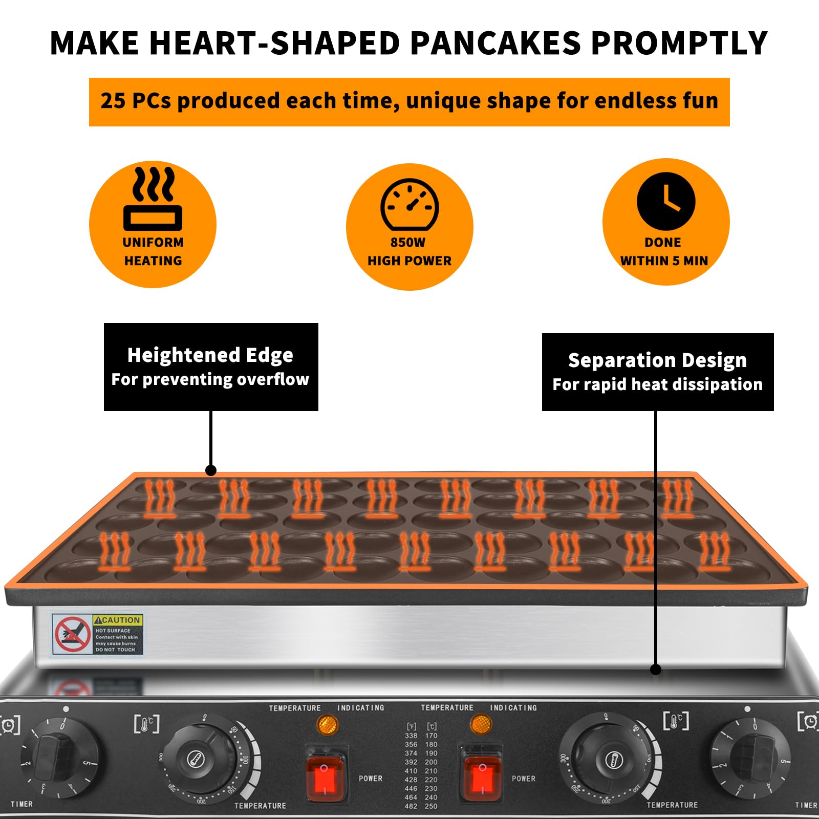 KOOTEN Mini Dutch Pancake Baker - 50pcs Commercial Large Waffle Maker & Crepe Maker Electric - Nonstick Round Waffle Machine with Dual Thermostats & Timers - Perfect for Breakfast, Brunch, and Dessert Making