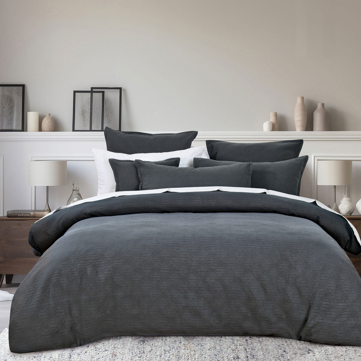 Bianca Hallston Charcoal Pre-Washed Cotton Quilt Cover Set - King Size Bedding for Cozy Nights & Luxurious Comfort - Perfect for Master Bedrooms, Guest Rooms & Hotel Stays