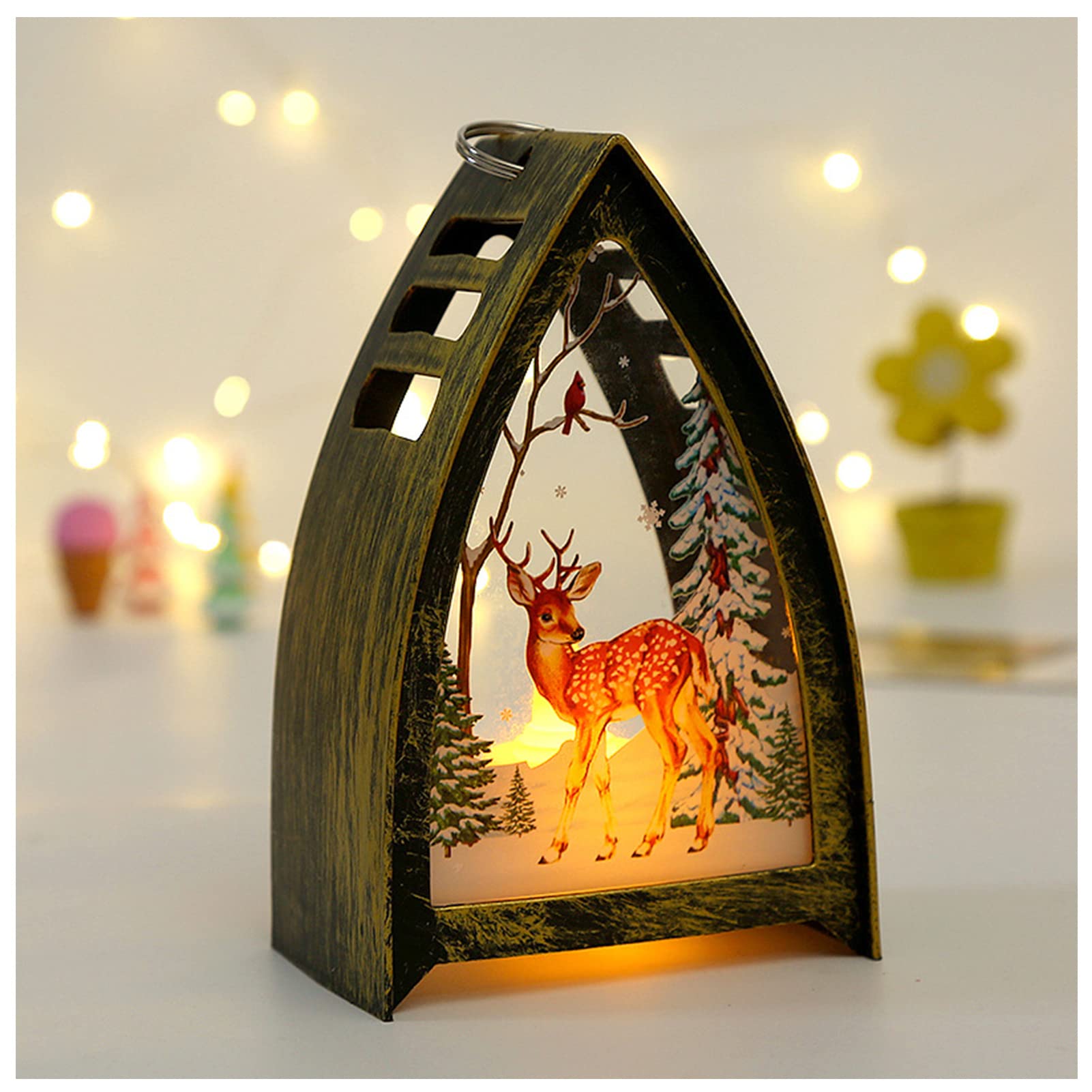 Christmas Mini LED Lantern Decor - Santa Claus Snowman Elk Vintage Outdoor Candle Light, Flashing Hanging Lantern for Home Party & Holiday Decorations | Perfect for Indoor/Outdoor Christmas Tree, Porch, Garden, and Festive Celebrations
