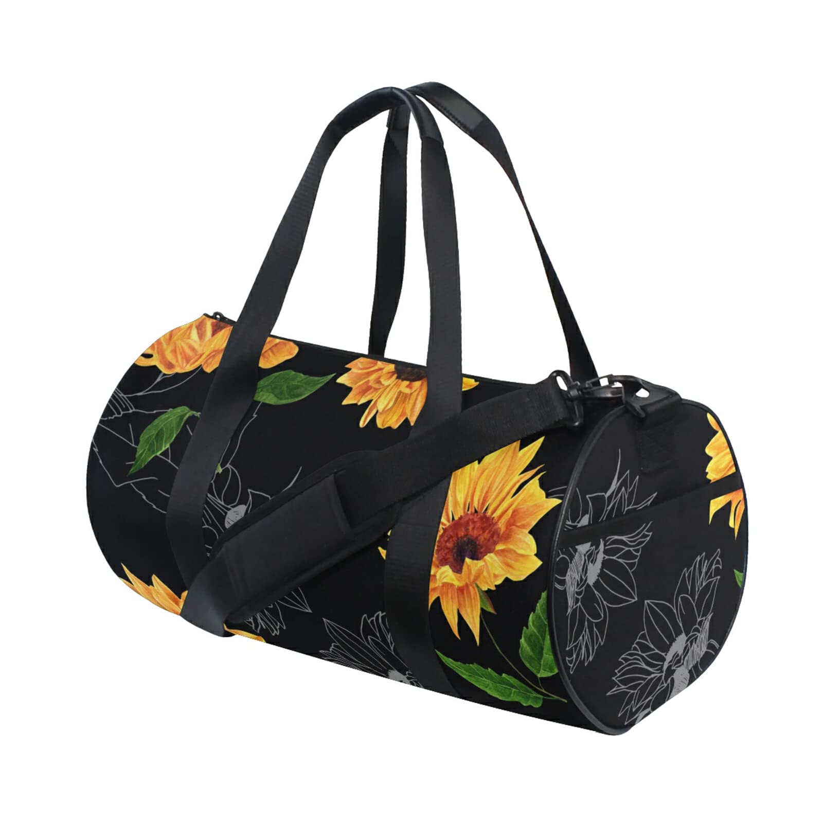 Watercolor Sunflowers Duffel Bag with Black Background - Canvas Travel Gym Bag for Sports, Overnight Trips & Workout - Perfect for Gym, Travel, Yoga & Weekend Getaways