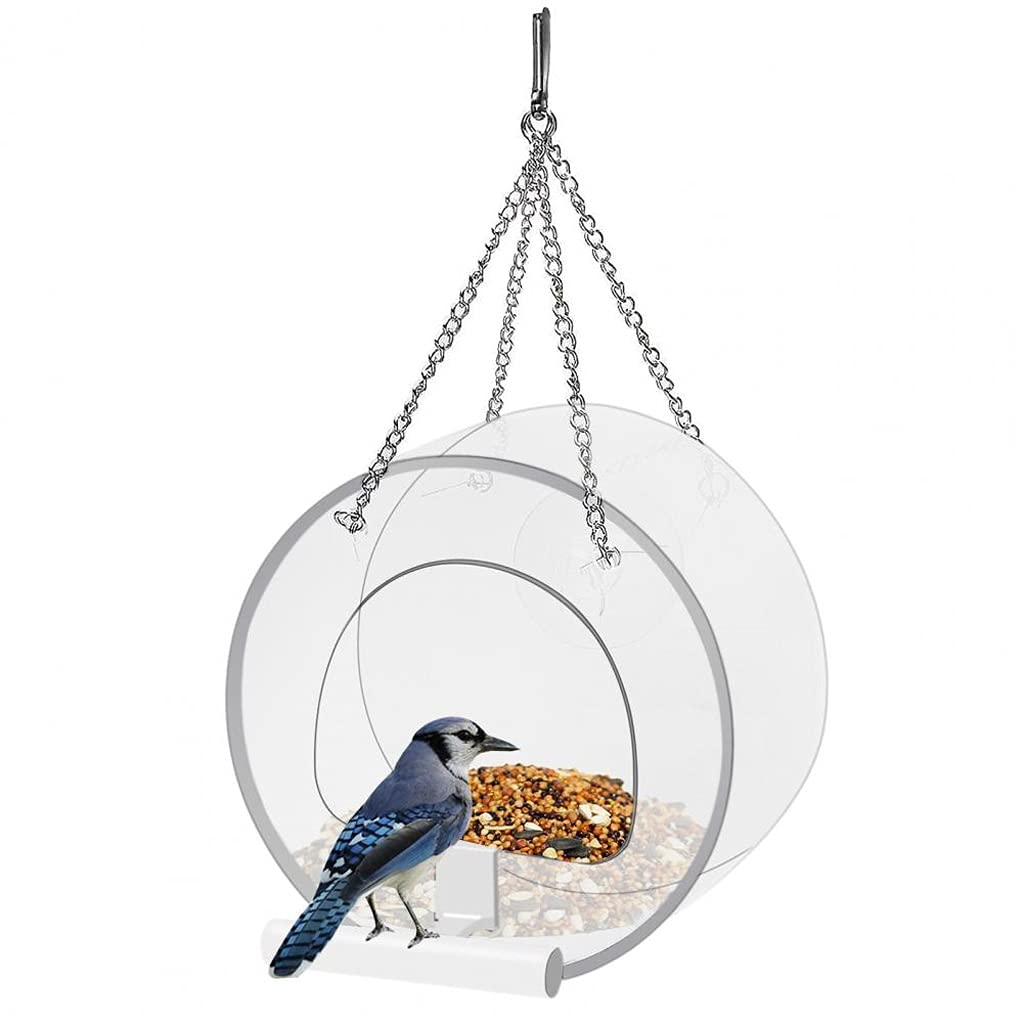 WALNUTA Removable Round Hanging Window Bird Feeder with Suction Cups - Outdoor Garden Decoration for Wild Birds - Perfect for Backyard, Patio & Balcony Bird Watching