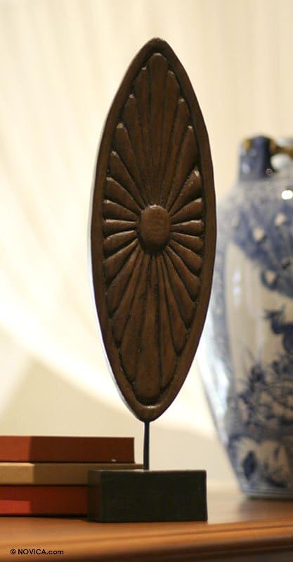 Hand Carved Large Brown Wood Sculpture - 18.5 Inch Tall Oval Daisy Art Piece | NOVICA | Home Decor, Office Decor, Gift Idea
