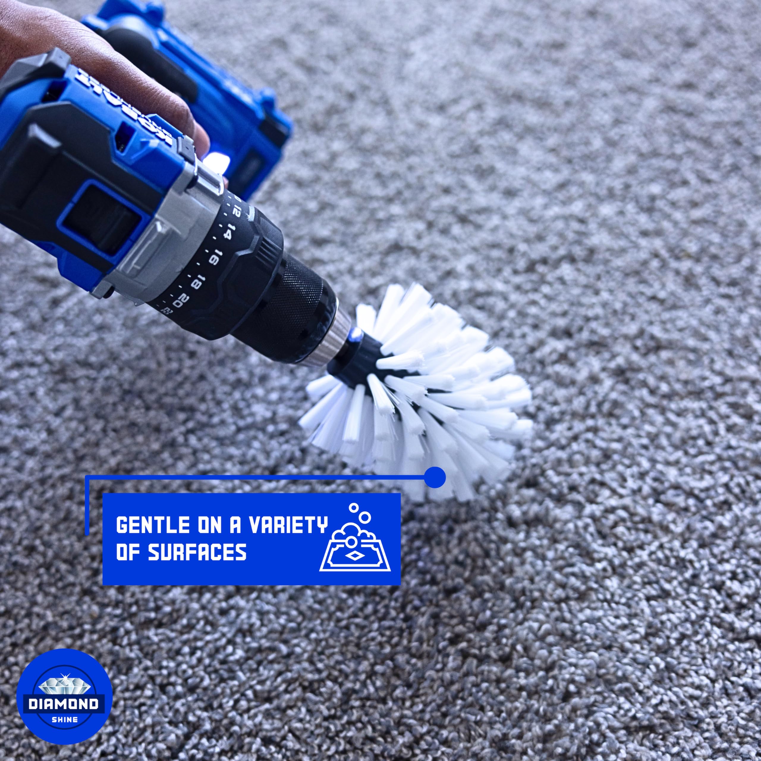 Diamond Shine 3-Pack Soft Drill Brush Attachment - Converts Drill to Electric Scrubber for Car Detailing, Carpet Cleaning, Upholstery & Glass - Perfect for Auto Detailing, Home Deep Cleaning & DIY Projects