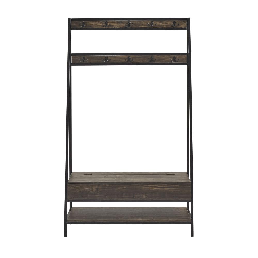 Crosley Jacobsen Hall Tree with Storage Bench, Shoe Shelf & Coat Hooks - Brown Ash Entryway Organizer for Coats, Shoes & Home Decor